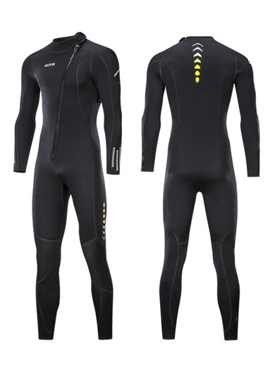 1.5/3MM one-piece wetsuit, warm sea swimsuit, paddleboard, windsurfing, motorboat rescue, cold-proof wetsuit, 1.5MM black men's hands and feet, no zipper, knee wear-resistant, L