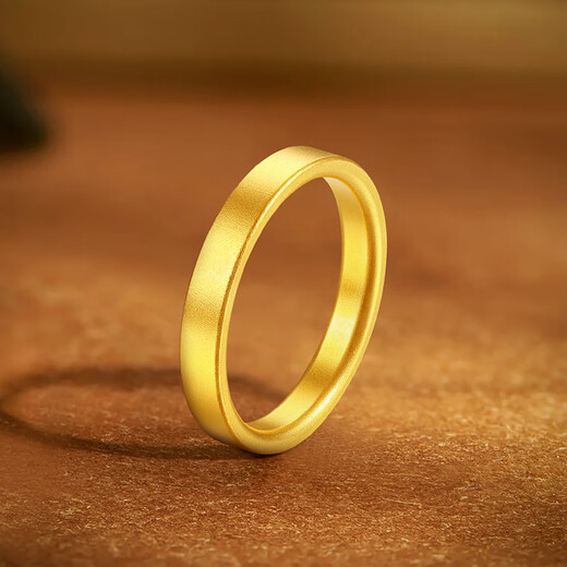 梦金园七夕情人节礼物 黄金戒指 古法足金小方戒素圈金戒指男女同款 18号约3.78g-多退少补-面宽0.3cm