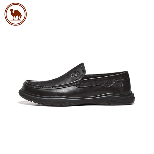 Camel Men's Patterned Cowhide Soft Sole Slip-ons Comfortable Business Casual Loaf Leather Shoes P14S155013 Black 41