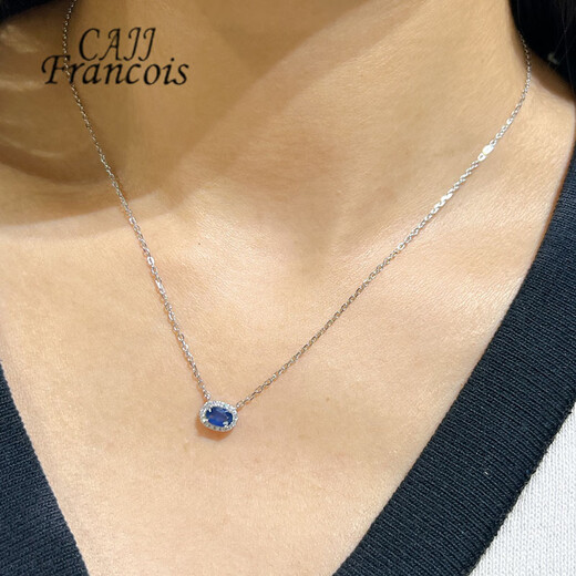 Yuan ethnic group 0.55 carat sapphire necklace women's natural colored gemstone jewelry 925 silver inlaid sapphire necklace