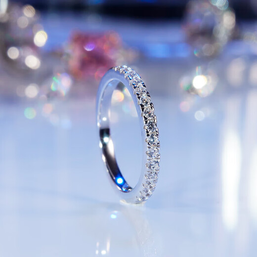 Chow Tai Sang Ring Women's Platinum Niche Design Fashion Personalized Plain Ring Comes with Exquisite Box (Platinum-Half Circle Ring) No. 10