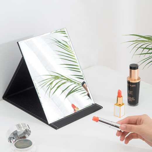 Qiao Shizi's good-looking portable large folding high-definition solid color desktop standable portable dressing mirror black large (26cm*18cm)