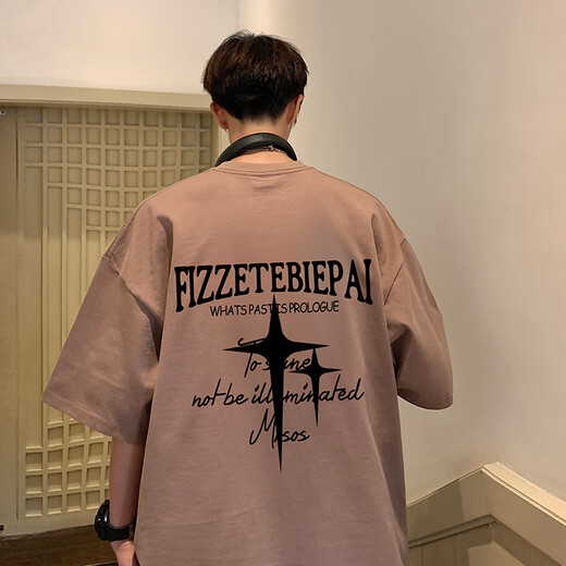Zhiwei American Pure Cotton Cotton Forted Fot в летнем новом стиле Негабаритный размер с тяжелой футболкой Модная одежда с половиной рукава для мужчин T686 темно-серый M [Рекомендуется 90-120JIN [Джин равняется 0,5 кг]]]
