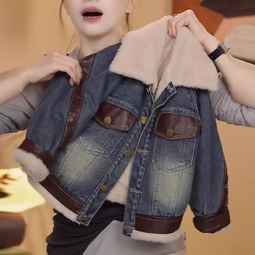 Disney (Disney) children's winter velvet denim jacket 2025 new boys' handsome and fashionable one-piece velvet thickened jacket top trendy denim jacket with leather 120