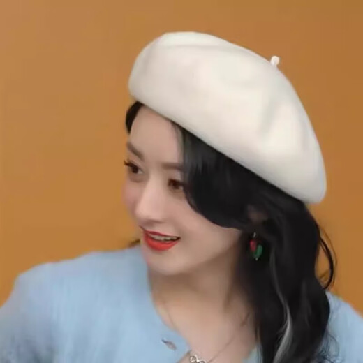 Valley Youyou Zhao Liying live broadcast the same white woolen beret for women in autumn and winter, versatile solid color retro painter hat, milky white (wool), one size fits all (56-58cm)