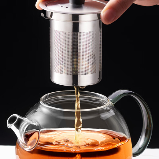 Yuehu high-end brand green bead glass teapot, high temperature resistance, large capacity, heat-resistant teapot, household kettle, tea set, large Fuyun teapot, recommended for 4-6 people, 1000ml heat-resistant glass