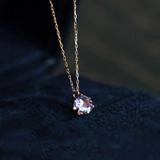 KOSK tanzanite pendant Japanese 18K gold plated natural 925 silver single diamond simple female niche gift 18K gold tanzanite necklace