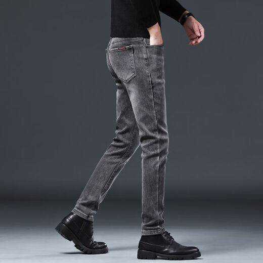 
AEMAPE American Apple high-end jeans men's slim straight summer thin elastic small feet casual long pants men 1049 grey regular size 32 size waist circumference 2 feet 5 suitable for 130-140Jin [Jin equals 0.5 kg]