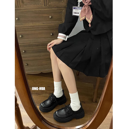 靖话粗跟小皮鞋女2025春夏季新款厚底单鞋日系jk制服配裙子百搭乐福鞋 黑色哑光 38 (240mm)