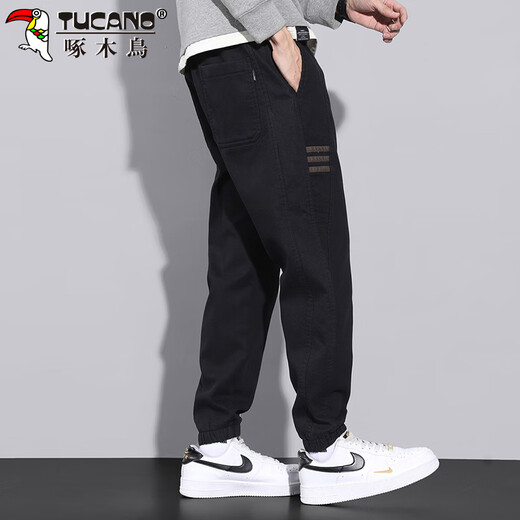 Woodpecker (TUCANO) casual pants for men in spring and summer loose trousers for men Korean style fashion workwear youth small feet trousers black XL