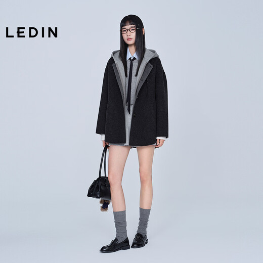 Leting Loose A Version Double-sided Woolen Coat Women's Contrast Color Hooded Loose Coat C2AAF4201 Gray 9 S