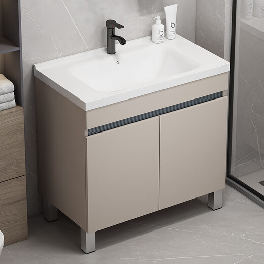 HKFF Waben Aluminium Badezimmerschrank Keramik integriertes Becken Badezimmer Waschbeckenschrank Kombination Balkon Waschbecken bodenhörigem Waschbecken F828 Wabe Aluminium plus Handtuchstangenspiegelschrank 70 cm