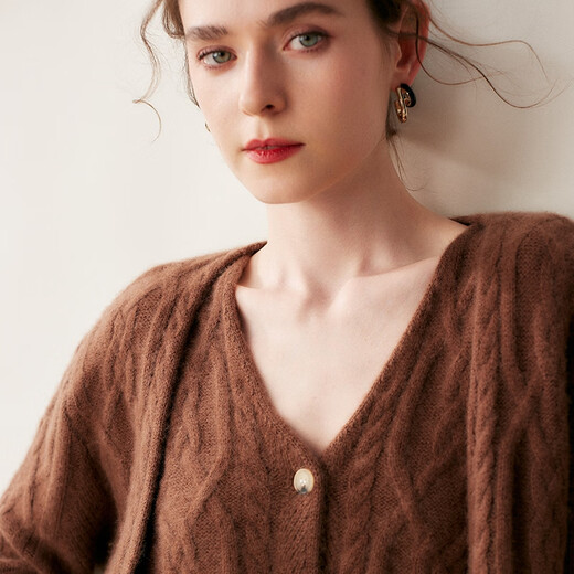 SENLIYA international light luxury high-end cashmere sweater baby small cashmere knitted cardigan women's loose lazy style cashmere sweater hemp khaki brown M