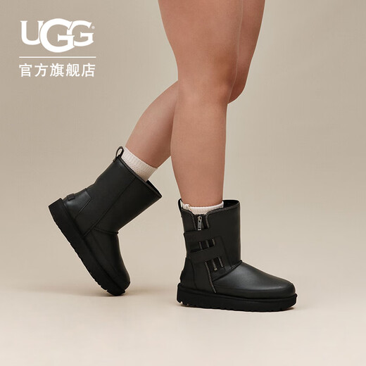 UGG冬季新款男女同款舒适时尚厚底拉链休闲经典短靴机车靴1164710 BLK | 黑色 39