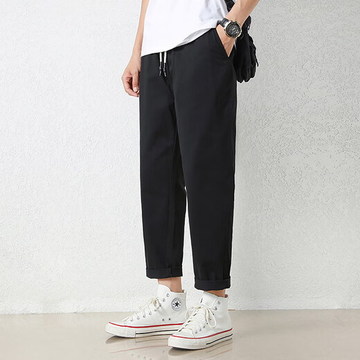 Jewish casual pants for men in summer new loose ice silk straight sport nine-point pants for men conical Korean style trendy trousers 9904 black 2XL