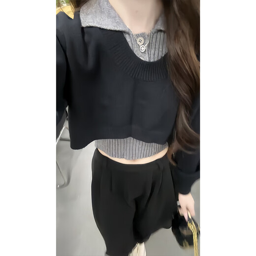 Han Lujiao (hanlujiao) autumn dress women's 2025 new style with a complete set of preppy style small age-reducing wear skirt suit black suit three-piece set M recommended 96-108 Jin Jin equals 0.5 kg