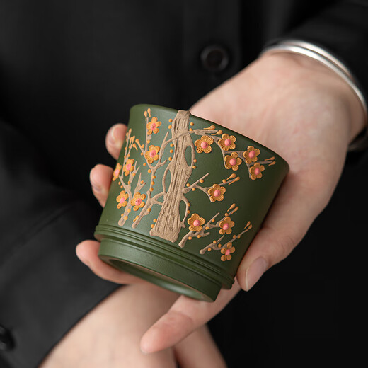 SUSHI CERAMICS raw purple sand green clay plum blossom cup Chen Ruiling's work master cup tea cup Kung Fu cup companion gift box