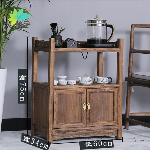 Miqiu (MQ) tea table side cabinet tea cabinet tea cabinet small solid wood storage rack storage cabinet living room simple new Chinese style mobile spray paint walnut color 60*38*90 double door