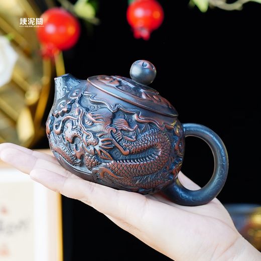 Xishi purple clay teapot with loud phoenix sound, pure handmade dragon pattern purple pottery teapot set, Yunnan purple pottery phoenix teapot, Xishi purple pottery phoenix teapot, 1 piece