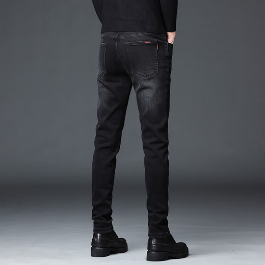 Männer schlanke Füße schwarzer Freizeithose 2025 Frühlings- und Herbstgeschäft kleine geradlinige Elastische Hosen Männer QQN-1048 Black 28