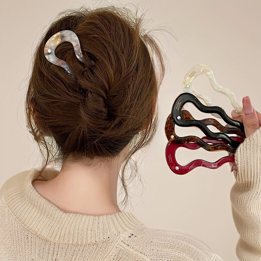 BARY REEF new Chinese-style U-shaped hairpin for women 2024 new ball headband hair artifact insert comb on the back of the head headwear fixed hairpin wavy U-shaped hairpin black