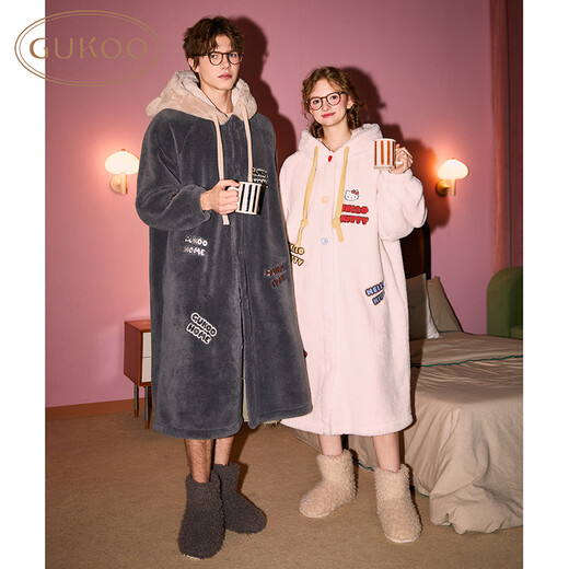 Gukoo Couple Pajamas Hellokitty Co-branded New Comfortable, Cute and Warm Ladies Home Clothes Pajamas Men D Hellokitty Couple Pajamas M Women