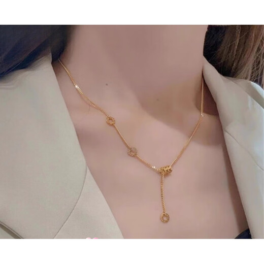 Fat Donglai's same style 18K gold small waist pendant tassel necklace for women rose gold clavicle chain AU750 light luxury neck 18K small waist tassel necklace