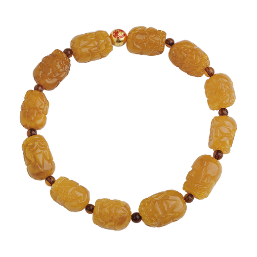 Potala Palace Beeswax Pixiu Blood Amber Bracelet 925 Silver Seed Character Rosary Beads Wenwanpan Men and Women's Snake Year of the Zodiac Bracelet Beeswax Pixiu Carved Bracelet