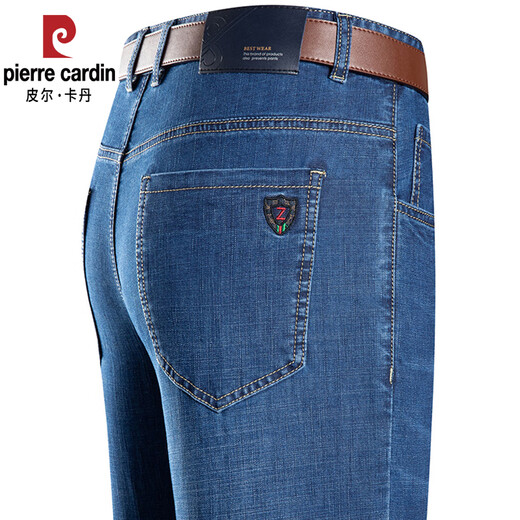 皮尔卡丹轻奢高档夏季牛仔裤男薄款宽松高腰直筒棉裤子中年休闲弹力大码裤 3879款  中兰 30码