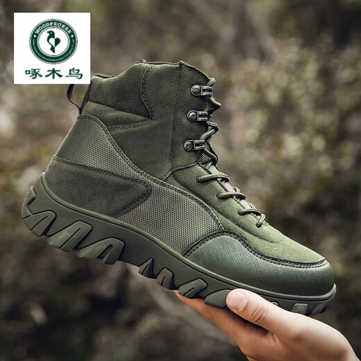 Woodpecker Large Size Martin Boots Men's Shoes Breathable Tactical Boots Outdoor Hiking Wear-resistant Training Combat Boots High Top Boots Black 42