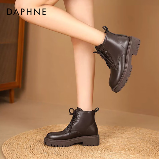 Daphne Martin Boots for Women 2024 Осень и зимний новый британский стиль плюс бархатные короткие ботинки для женщин для женщин для женских обуви толстая подошва рост в ретро-обуви для женщин коричневая главная картина [Добавлена бархат] 37