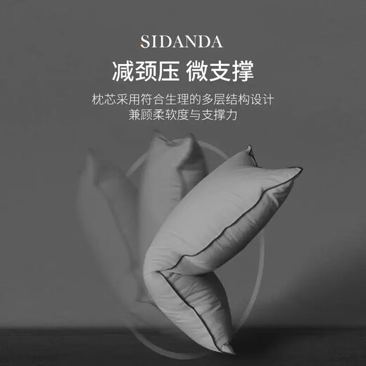 SIDANDA 95 white goose velvet pillow five-star hotel down pillow core 100 cotton soft and comfortable rebound down pillow, elastic double-sensory pillow (top goose velvet + lower silk) Medium pillow [48*74CM]