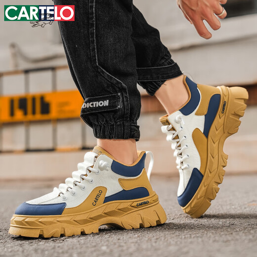CARTELO men's shoes summer 2025 hot versatile casual shoes for men's high top thick sole height-enhancing work shoes white khaki 42