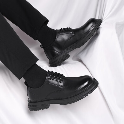 Telexi Young Men's Round Toe Large Size Genuine Leather Breathable Soft Leather Thick Sole Broad Toe Formal Business Casual British Black Leather Shoes Black Please take one size larger for wider feet 46 (280mm) = Sports Shoes 47