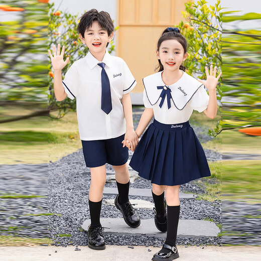 芯时代团体服小学生夏装英伦风儿童演出校服衬衫礼服幼儿园服毕业季棉班 6621【男生套装】 140