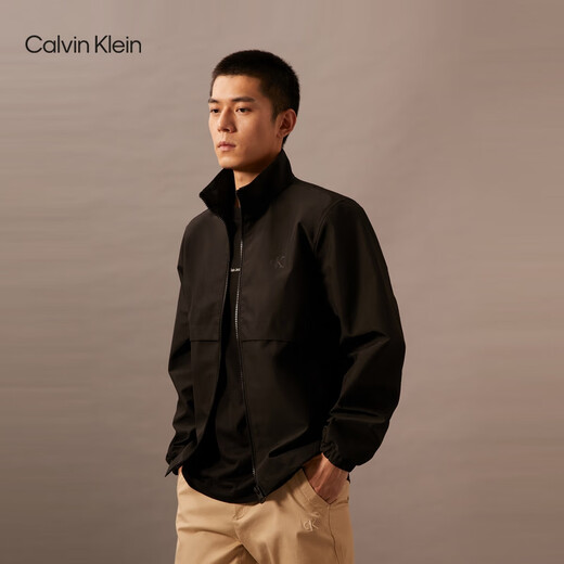 Calvin KleinJeans Spring and Autumn Men's Outdoor Trendy Casual Sports ck Simple Printed Stiff Stand Collar Jacket BEH-Space Black L