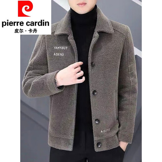 Pierre Cardin double-sided woolen woolen coat men's short autumn and winter trendy casual velvet thickened lapel jacket new khaki style velvet 12XL L 110-130Jin Jin equals 0.5 kg