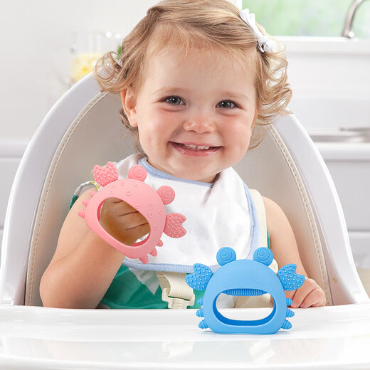 Teether, baby food grade silicone latex toothbrush, chewing gum molar stick, chewing teether, anti-eating hand teether, pacifier, crab, blue, 1 pack