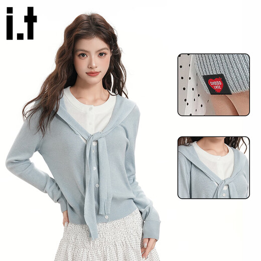 CHOCOOLATE it women's sweater Korean style shawl fake two-piece sweater for women 2025 autumn and winter waist slimming top blue one size