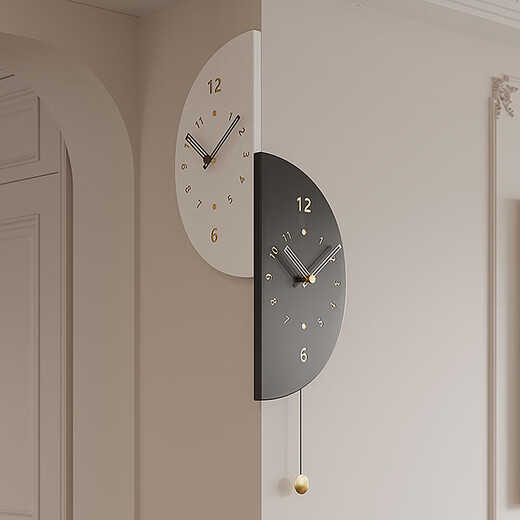 Psyche 2025 New Modern Simple Living Room Corner Double-Sided Wall Clock Home Silent Corner Clock Restaurant Clock Wall Wall Large + Voice Control Lamp + Swing Qiancheng Mobai