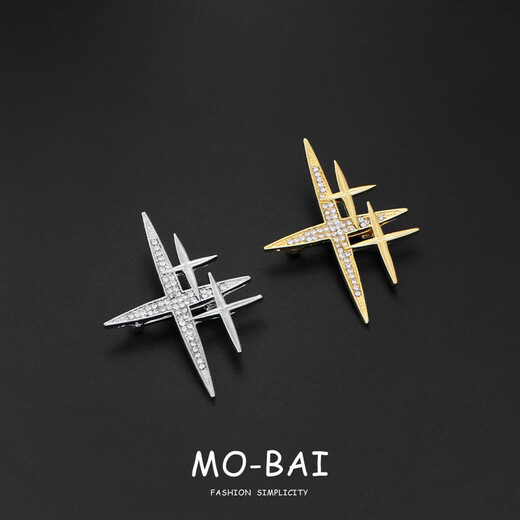 QUAMER flash diamond cross star brooch design niche suit windbreaker corsage coat pin star diamond gold