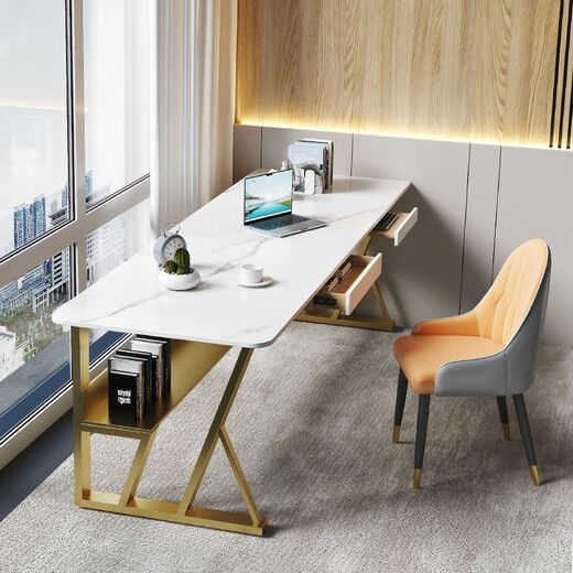 Slate long table against wall partition desk balcony narrow table study room living room large long workbench office computer table Pandora slate golden tripod 100*40*75