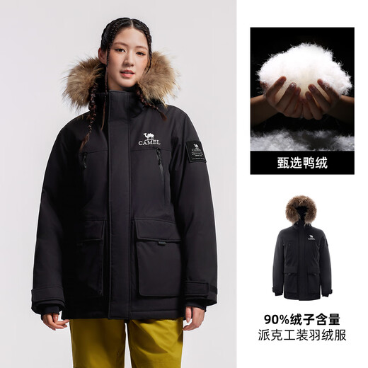 Camel down jacket new winter style for men and women, three-proof, thickened and warm, large fur collar jacket