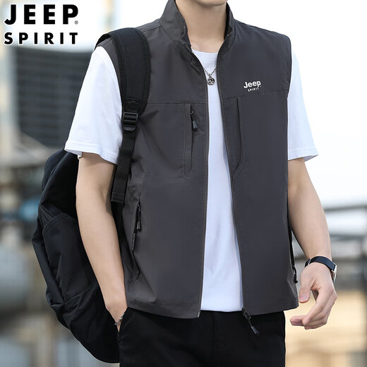 JEEP SPIRIT Jeep Spiritual Vest Summer Men's Thin Stand Collar Vest Vest Zipper Horse Clip Jacket Outer Wear Black Inner Bag Style 857.0 XL 130-145Jin [Jin equals 0.5 kg]