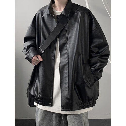 
Digada black pu leather jacket men's autumn and winter American retro pussy motorcycle style leather jacket men's trendy brand versatile top WJS-W9274 brown L
