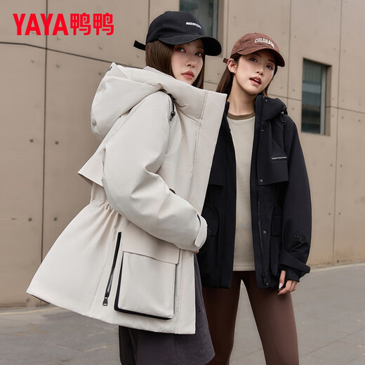 Yaya (YAYA) Тонг Лия в том же стиле, городской легкий уличный штурмовой пуховик, женский топ, короткий зимний новый стиль, пальто с поясом, черный L 165/88A