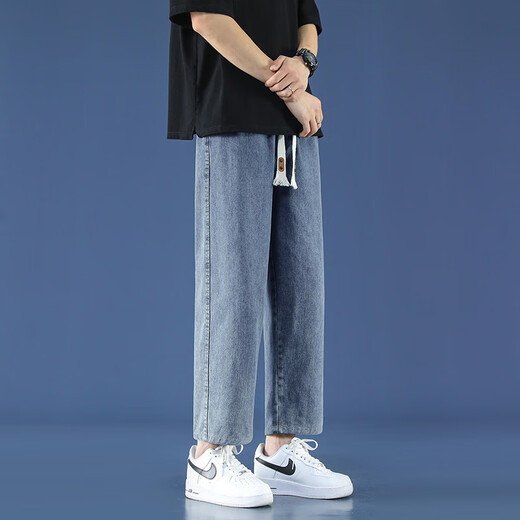 Foss Phil light blue jeans men's summer thin nine-point loose trendy brand sports and casual straight wide-leg pants trendy brand 718-K829 retro blue 2XL [Recommended 160-175Jin [Jin equals 0.5 kg]]