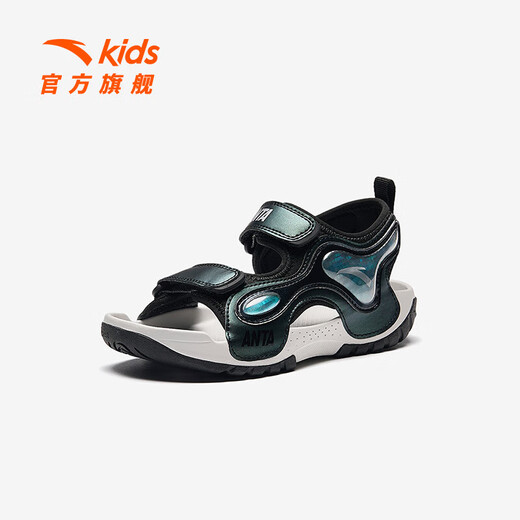 ANTA Children's Sandals Boys' Beach Shoes 2024 Summer New Breathable and Comfortable Outdoor Arch Sandals Black-4 30 Sizes