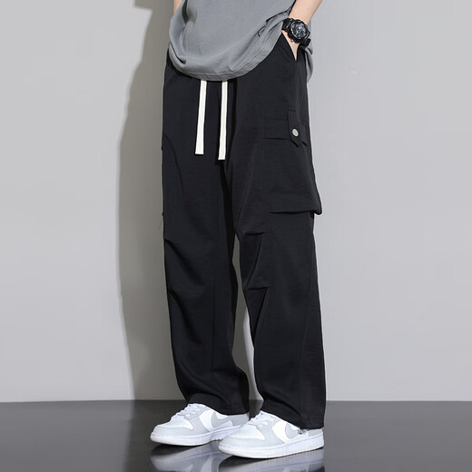 Dingfengbaoluo ice silk quick-drying casual pants for men's American workwear trendy versatile straight-leg high-length trousers K515 black XL