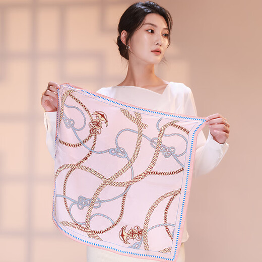 STORY Of SHANGHAI silk scarf for women spring and summer versatile silk small square scarf scarf birthday gift for women chain decoration thick love light pink